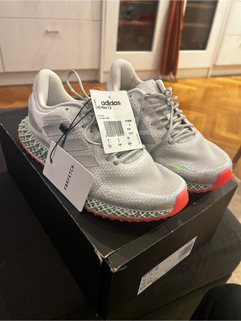 adidas 4D Run 1.0 Sneakers - Light Gray with Coral Accents